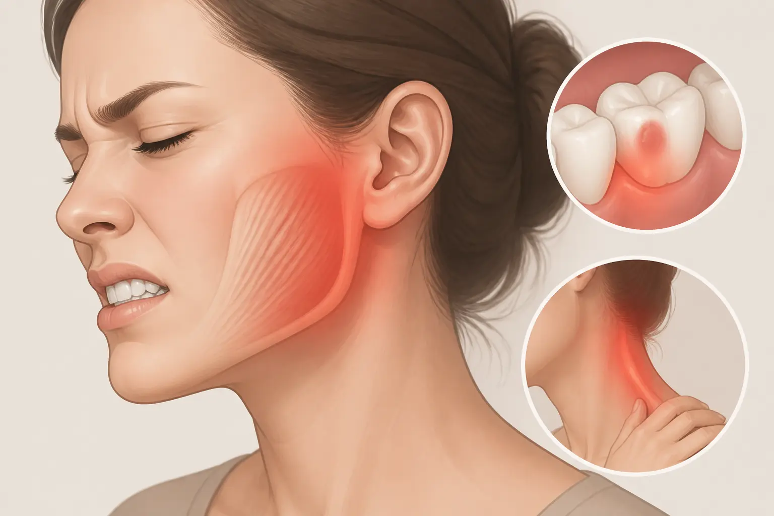 Douleurs machoires stress : mâchoire crispée, tension à la tempe, dent sensible et nuque tendue.